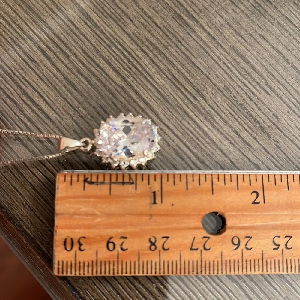 Vintage Oval Halo CZ Pendant with Sterling Silver Box Chain